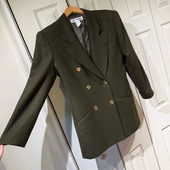 MINT VTG 80s Lloyd Williams 100% Pure Wool Olive Green Double Breasted Blazer 6 - Picture 4 of 12